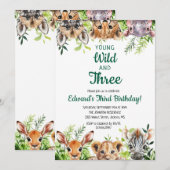 Verjaardag van Young Wild And Three met drie cute Kaart (Voorkant / Achterkant)
