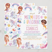 Verjaardag van zeemeerminnen en eenhoorns kaart (Voorkant / Achterkant)