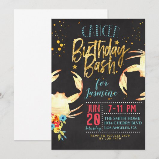 Verjaardag van zodiakanker kaart (Voorkant / Achterkant)