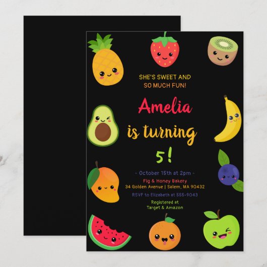 Verjaardag van zoet fruit kaart (Voorkant / Achterkant)