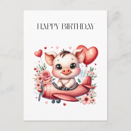 Verjaardag varken piloot briefkaart (Voorkant)