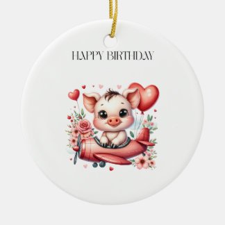 Verjaardag varken piloot keramisch ornament
