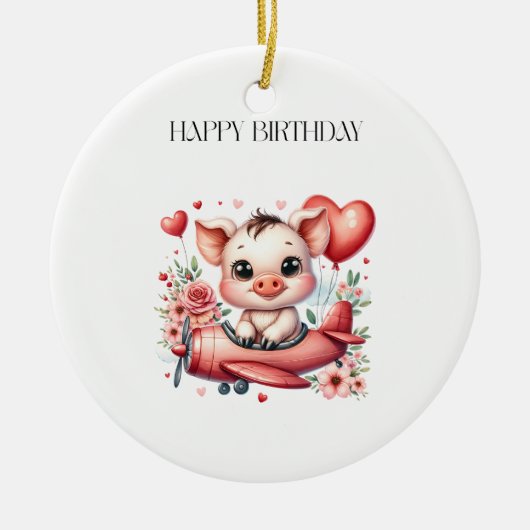 Verjaardag varken piloot keramisch ornament (Voorkant)