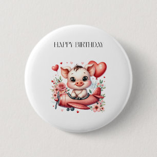 Verjaardag varken piloot ronde button 5,7 cm