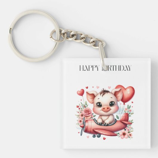 Verjaardag varken piloot sleutelhanger (voorkant)