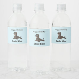 Verjaardag verjaardagscadeau grijze zeehond blauw waterfles etiket