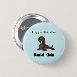 Verjaardag verjaardagsfeestje leuke grijze zeehond ronde button 5,7 cm