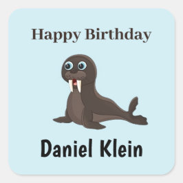 Verjaardag verjaardagsfeestje leuke grijze zeehond vierkante sticker
