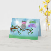 Verjaardag, Verlaat, Grote Uil, Zonnebril, Hoot! Kaart (Gele Bloem)