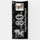 Verjaardag VEROUDERD TOT PERFECTIE Zwarte Zilveren Spandoek (Verticaal)