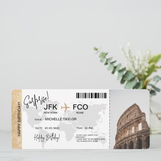 Verjaardag Verrassing Boarding Pass Trip Ticket Kaart (Staand voorkant)