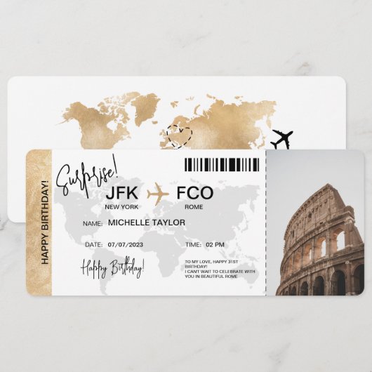 Verjaardag Verrassing Boarding Pass Trip Ticket Kaart (Voorkant / Achterkant)