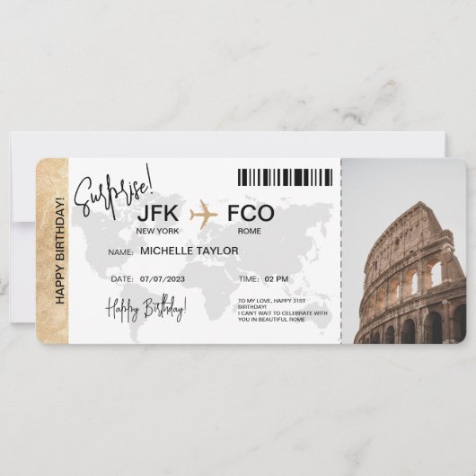 Verjaardag Verrassing Boarding Pass Trip Ticket Kaart (Voorkant)