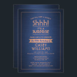 Verjaardag Verrassingsfeest Geborsteld Navy Blauw  Kaart<br><div class="desc">Kun je een geheim bewaren? Nodig familie en vrienden uit voor een elegant en spannend verrassingsverjaardagsfeest met aangepaste marineblauw en koperen feestuitnodigingen. Alle bewoordingen op deze sjabloon zijn eenvoudig te personaliseren, inclusief een bericht met de tekst "Shhh! Het is een verrassing." Het ontwerp heeft een moderne gestreepte rand op een...</div>