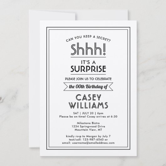 Verjaardag verrassingsfeest Shhh! Eenvoudig Elegan Kaart (Voorkant)