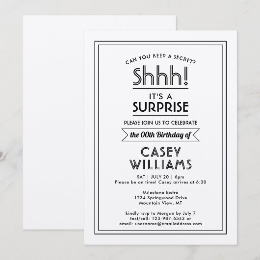 Verjaardag verrassingsfeest Shhh! Eenvoudig Elegan Kaart (Voorkant / Achterkant)