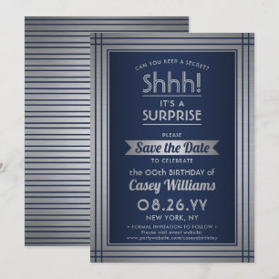 Verjaardag verrassingsfeest Shhh! Elegant marinebl Save The Date
