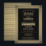 Verjaardag Verrassingsfeest Shhh! Elegant Zwart &  Kaart<br><div class="desc">Kun je een geheim bewaren? Nodig familie en vrienden uit voor een leuk en spannend verjaardagsfeest met op maat gemaakte zwarte en faux gouden folie feestuitnodigingen. Alle bewoordingen op deze sjabloon zijn eenvoudig te personaliseren, inclusief een bericht met de tekst "Shhh! Het is een verrassing." Het ontwerp is voorzien van...</div>