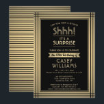 Verjaardag Verrassingsfeest Shhh! Elegant Zwart &  Kaart<br><div class="desc">Kun je een geheim bewaren? Nodig familie en vrienden uit voor een leuk en spannend verjaardagsfeest met op maat gemaakte zwarte en faux gouden folie feestuitnodigingen. Alle bewoordingen op deze sjabloon zijn eenvoudig te personaliseren, inclusief een bericht met de tekst "Shhh! Het is een verrassing." Het ontwerp is voorzien van...</div>