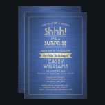 Verjaardag Verrassingsfeest Shhh! Geborsteld blauw Kaart<br><div class="desc">Kun je een geheim bewaren? Nodig familie en vrienden uit voor een elegant en spannend verrassingsverjaardagsfeest met aangepaste blauwe en gouden feestuitnodigingen. Alle bewoordingen op deze sjabloon zijn eenvoudig te personaliseren, inclusief een bericht met de tekst "Shhh! Het is een verrassing." Het ontwerp heeft een moderne gestreepte rand op een...</div>