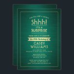 Verjaardag Verrassingsfeest Shhh! Geborsteld Groen Kaart<br><div class="desc">Kun je een geheim bewaren? Nodig familie en vrienden uit voor een elegant en spannend verrassingsverjaardagsfeest met aangepaste groene en gouden feestuitnodigingen. Alle bewoordingen op deze sjabloon zijn eenvoudig te personaliseren, inclusief een bericht met de tekst "Shhh! Het is een verrassing." Het ontwerp heeft een moderne gestreepte rand op een...</div>