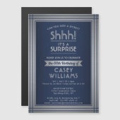 Verjaardag Verrassingsfeestje Elegant Navy Blauw & Magnetische Uitnodiging (Voorkant / Achterkant)