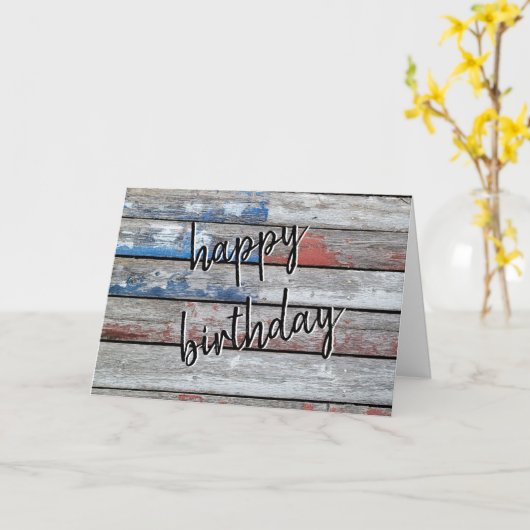 Verjaardag Vervagende Amerikaanse Vlag op Hout   Kaart (Gele Bloem)