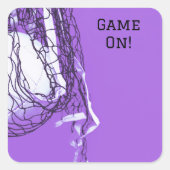 Verjaardag Vet Paarse Net & Volleybal Vierkante Sticker (Voorkant)