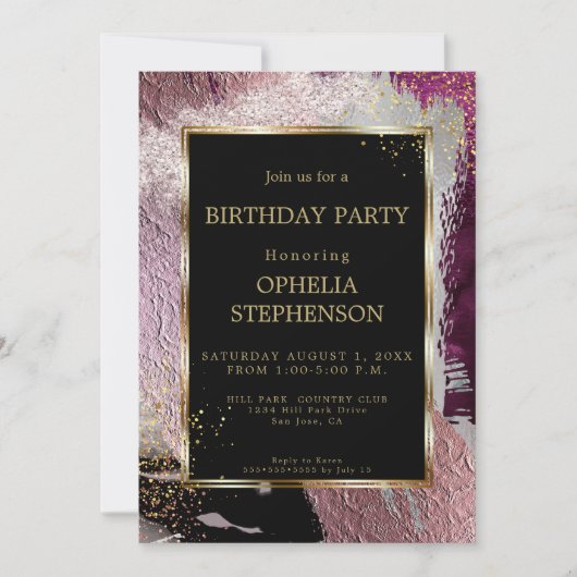 Verjaardag | Vette nep metalen Cassis penseelstree Kaart (Voorkant)