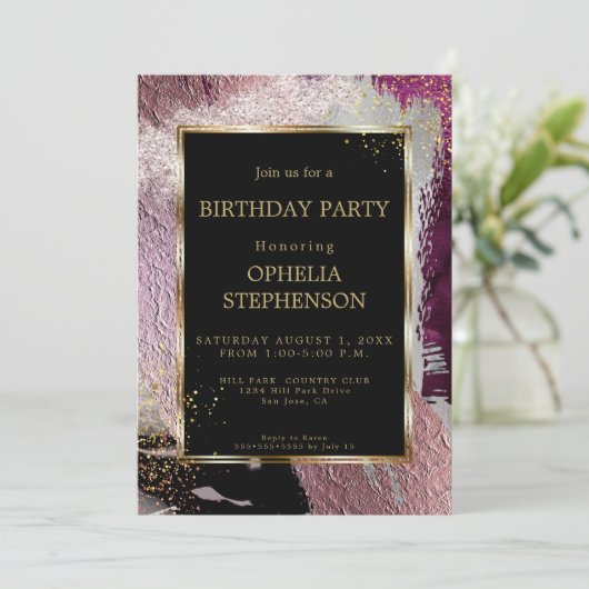 Verjaardag | Vette nep metalen Cassis penseelstree Kaart (Staand voorkant)