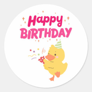 VERJAARDAG Viering Schattig Kawaii Kuiken Baby Kip Ronde Sticker