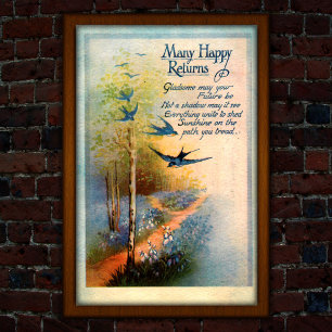 Verjaardag Vintage 1917 Zwaluwen Poster