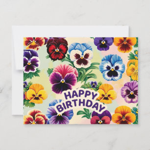 Verjaardag Vintage Driekluren Viooltjes Bloemen  Briefkaart
