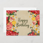 Verjaardag Vintage Lente Bloemen Briefkaart (Voorkant / Achterkant)