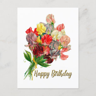 Verjaardag Vintage Lieve Lieve Erwtbloemen  Briefkaart