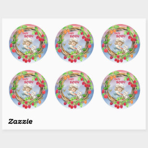 Verjaardag Vintage Meisje Frambozen Frame Ronde Sticker