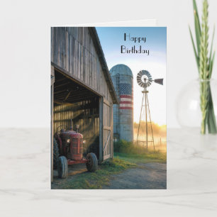 Verjaardag Vintage Tractor met Windmolen en Silo Kaart