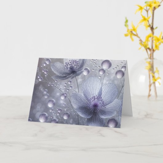 Verjaardag Violet Cosmos en Dew Drops Kaart (Gele Bloem)