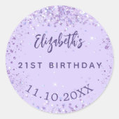 Verjaardag violette confetti elegant feest ronde sticker (Voorkant)