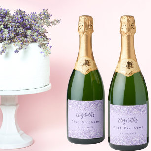 Verjaardag violette confetti elegant feest sparkling wijnetiket
