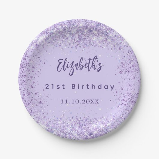 Verjaardag violette confetti elegant papieren bordje (Voorkant)
