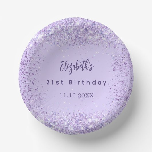 Verjaardag violette confetti elegante girly papieren kommen (Voorkant)