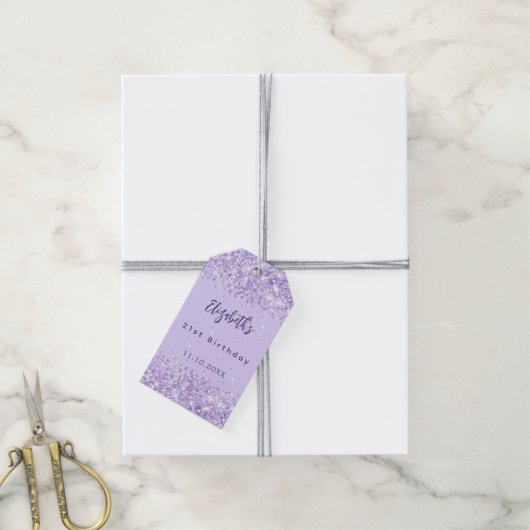 Verjaardag violette confetti stijlvol cadeaulabel (Met Touw)