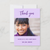 Verjaardag violette foto eenvoudig elegant bedankkaart (Voorkant)