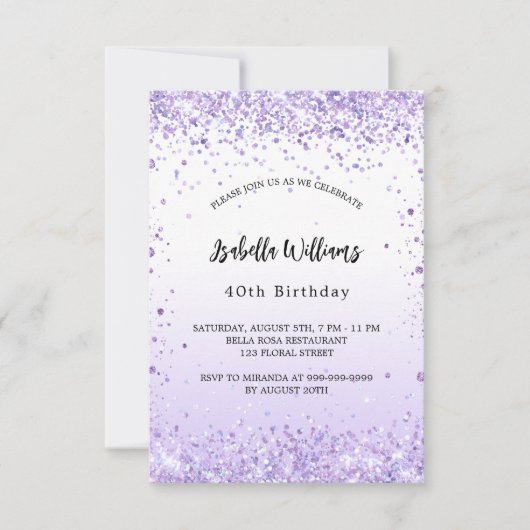 Verjaardag violette lavendel confetti script kaart (Voorkant)
