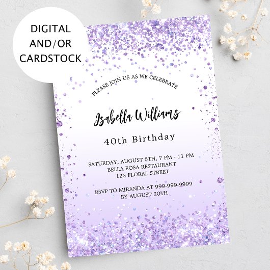 Verjaardag violette lavendel confetti script kaart