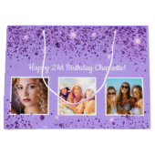 Verjaardag violette paarse glitter naam groot cadeauzakje (Voorkant)