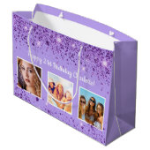 Verjaardag violette paarse glitter naam groot cadeauzakje (Achterkant Gekanteld)