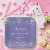 Verjaardag violette zilveren glitter schittert papieren bordje (Feest)