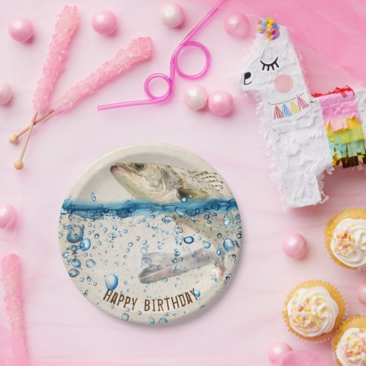 Verjaardag vis springen uit het water papieren bordje (Feest)